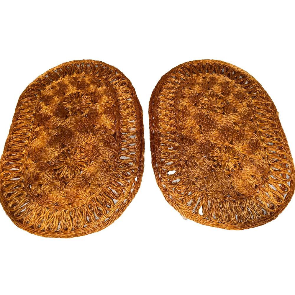 Vintage Natural Woven ‎ Boho Oval Placemats Lot Of 4
